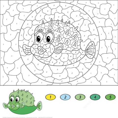 Cartoon Pufferfish Color By Number Coloring Page